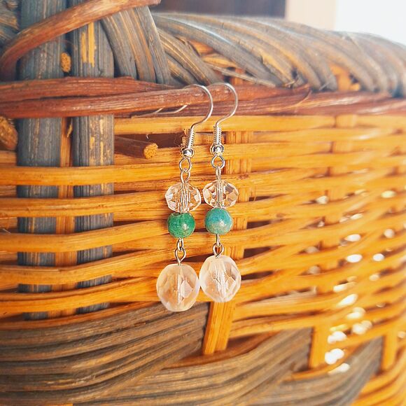 Fairycore Crystal Earrings, Chrysocolla Stone Earrings, Elegant Cottagecore - Picture 8 of 9